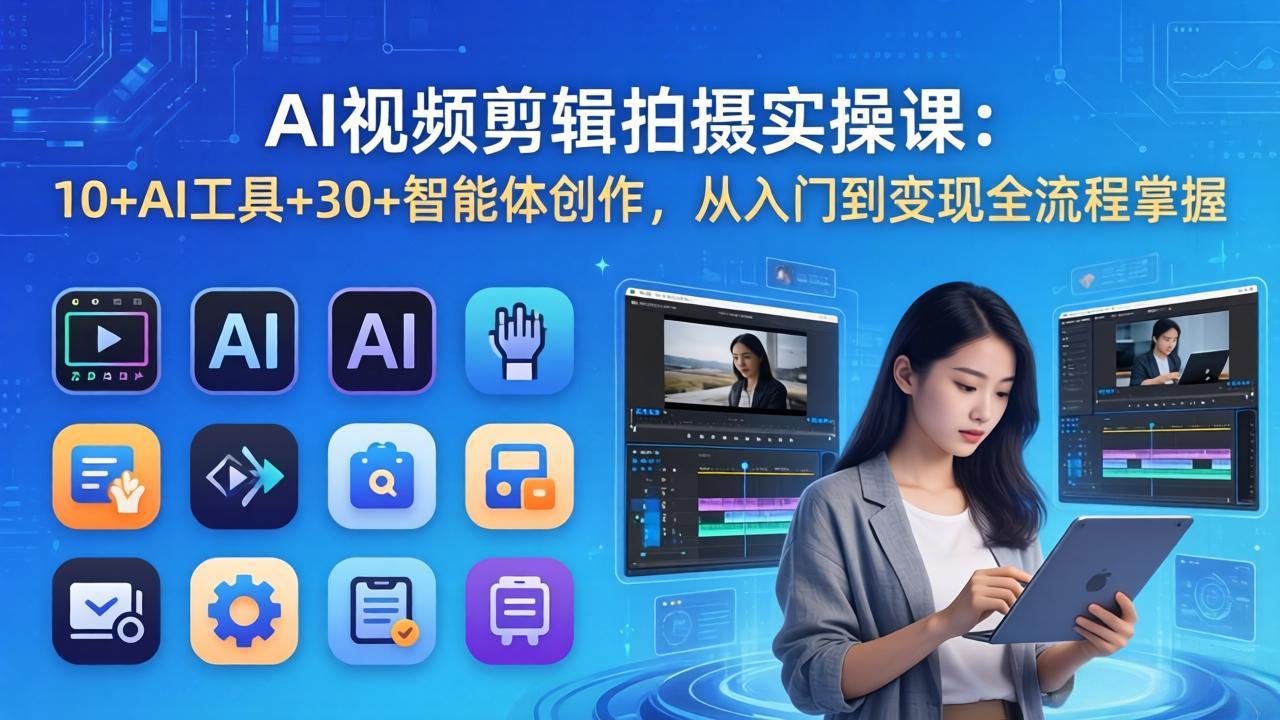 AI 视频剪辑拍摄实操课：10+AI工具+30+智能体创作，从入门到变现全流程掌握小淇云库-创业网-网赚副业-网创副业-项目拆解-技术类创业资源网-副业网-免费资源下载小淇云库
