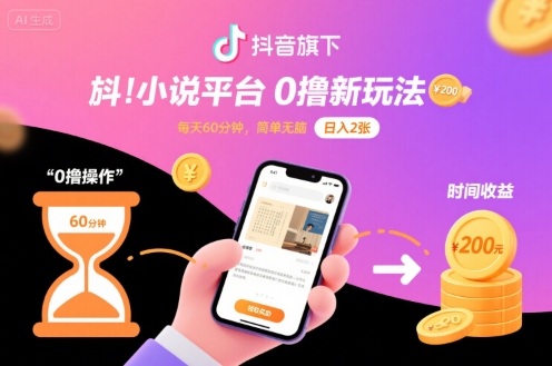 抖音旗下小说平台0撸新玩法，每天挂G60分钟，简单无脑，日入2张【揭秘】小淇云库-创业网-网赚副业-网创副业-项目拆解-技术类创业资源网-副业网-免费资源下载小淇云库