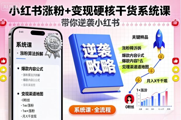小红书涨粉+变现硬核干货系统课，带你逆袭小红书小淇云库-创业网-网赚副业-网创副业-项目拆解-技术类创业资源网-副业网-免费资源下载小淇云库