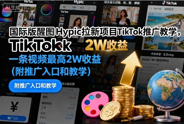 国际版醒图Hypic拉新项目TikTok推广教学,一条视频最高2W收益(附推广入口和教学)小淇云库-创业网-网赚副业-网创副业-项目拆解-技术类创业资源网-副业网-免费资源下载小淇云库