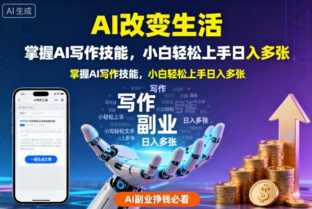 AI改变生活，掌握AI写作技能，小白轻松上手日入多张，AI副业挣钱必看小淇云库-创业网-网赚副业-网创副业-项目拆解-技术类创业资源网-副业网-免费资源下载小淇云库