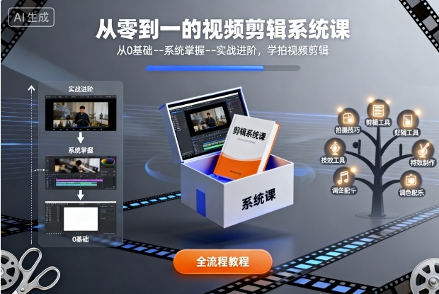 从零到一的视频剪辑系统课，从0基础–系统掌握–实战进阶，学拍视频剪辑小淇云库-创业网-网赚副业-网创副业-项目拆解-技术类创业资源网-副业网-免费资源下载小淇云库