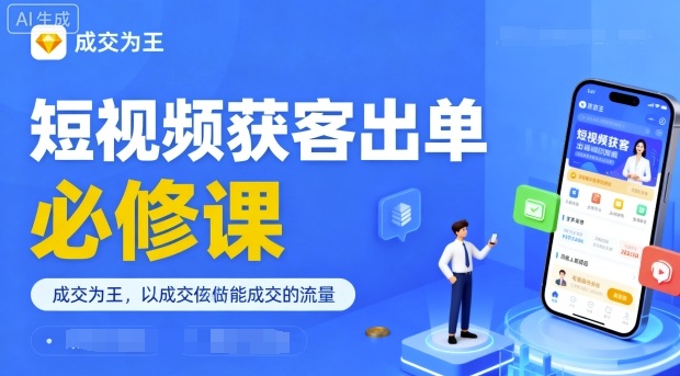 短视频获客出单必修课，成交为王，以成交为导向，直接做能成交的流量小淇云库-创业网-网赚副业-网创副业-项目拆解-技术类创业资源网-副业网-免费资源下载小淇云库
