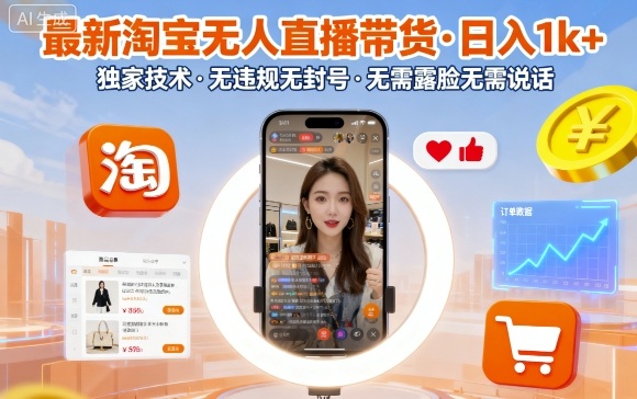 最新淘宝无人直播带货，日入1k+，独家技术，无违规无封号，无需露脸无需说话【揭秘】小淇云库-创业网-网赚副业-网创副业-项目拆解-技术类创业资源网-副业网-免费资源下载小淇云库
