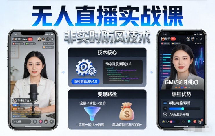 宝子哥无人直播实战课,非实时防风技术,聚焦抖音快手等平台直播带货,轻松开启直播变现之路(更新260903)-荆楚AI