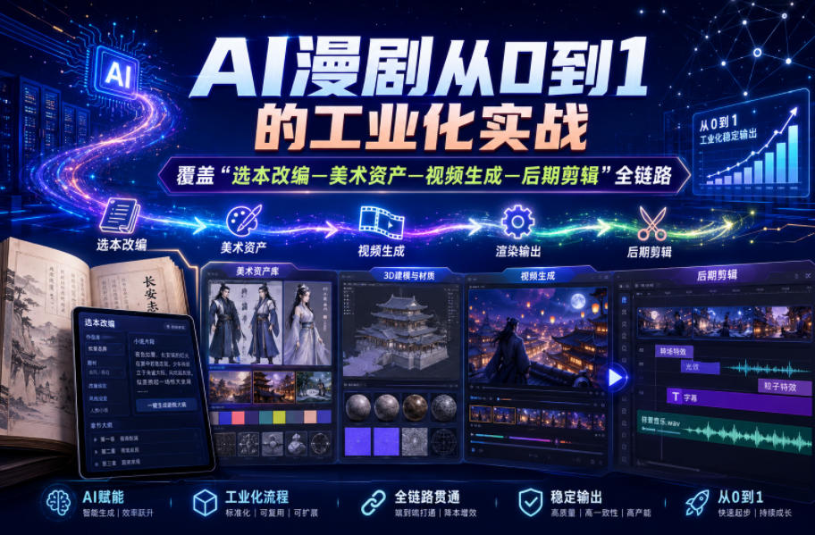 AI漫剧从0到1的工业化实战,覆盖“选本改编—美术资产—视频生成—后期剪辑”全链路(更新6月)-荆楚AI
