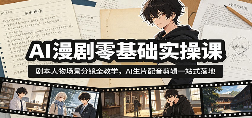 AI漫剧零基础实操课：剧本人物场景分镜全教学，AI生片配音剪辑一站式落地-荆楚AI