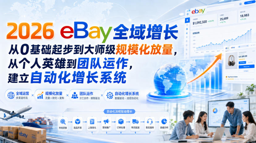 2026 eBay全域增长，从0基础起步到大师级规模化放量，从个人英雄到团队运作，建立自动化增长系统-荆楚AI