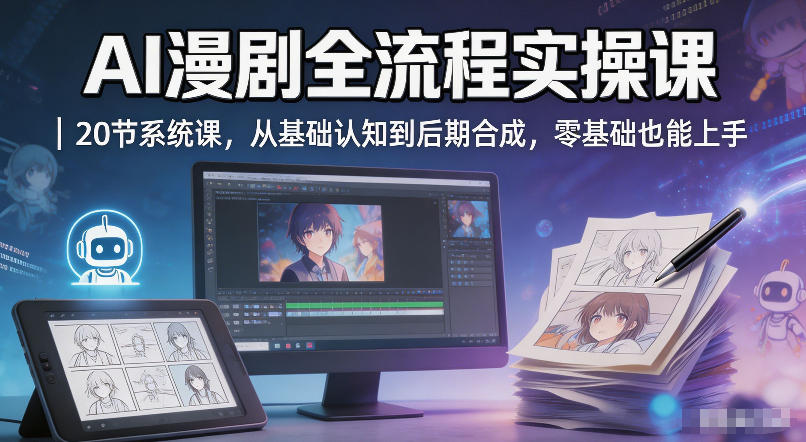 AI漫剧全流程实操课｜20节系统课，从基础认知到后期合成，零基础也能上手-荆楚AI