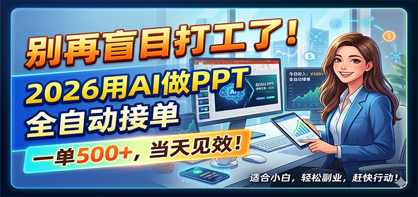别再盲目打工了！2026用AI做PPT全自动接单，一单5张+，当天见效！-荆楚AI