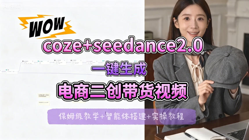 【Coze工作流搭建实操教程】seedance2.0+coze一键生成电商二创带货视频，全流程保姆级教学-荆楚AI