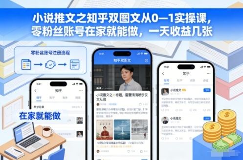 小说推文之知乎双图文从0—1实操课，零粉丝账号在家就能做，一天收益几张小淇云库-创业网-网赚副业-网创副业-项目拆解-技术类创业资源网-副业网-免费资源下载小淇云库