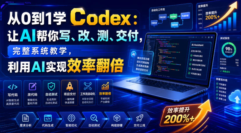 从0到1学Codex:让AI帮你写、改、测、交付,完整系统教学,利用AI实现效率翻倍-荆楚AI