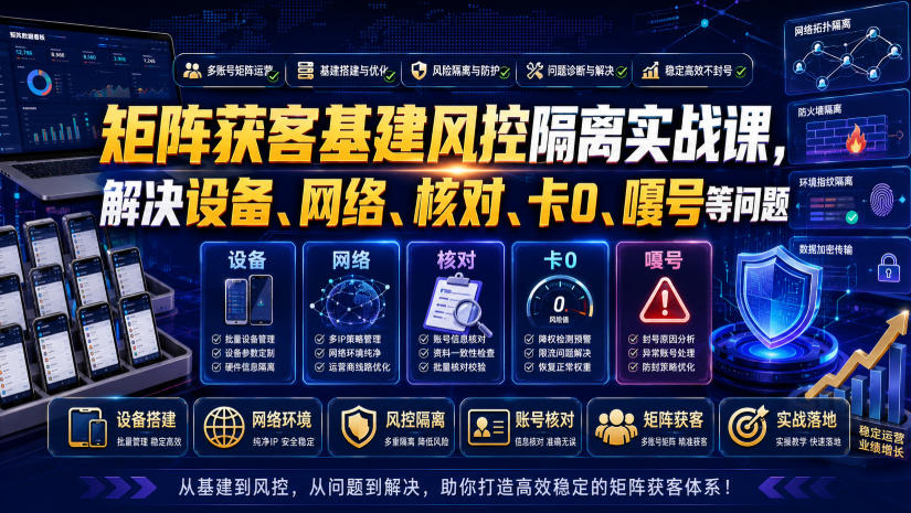 矩阵获客基建风控隔离实战课，解决设备、网络、核对、卡0、嘎号等问题-荆楚AI