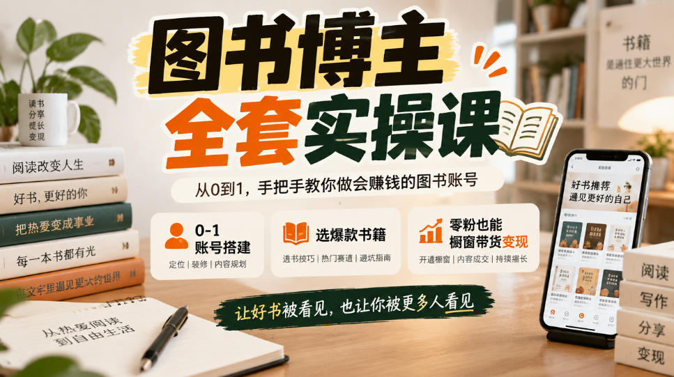 图书博主全套实操课,0‑1账号搭建,选爆款书籍,零粉也能橱窗带货变现 图书博主全套实操课,0‑1账号搭建,选爆款书籍,零粉也能橱窗带货变现