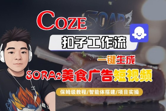 Coze扣子智能体工作流一键生成“SORA2美食广告“短视频，全流程保姆级教学小淇云库-创业网-网赚副业-网创副业-项目拆解-技术类创业资源网-副业网-免费资源下载小淇云库