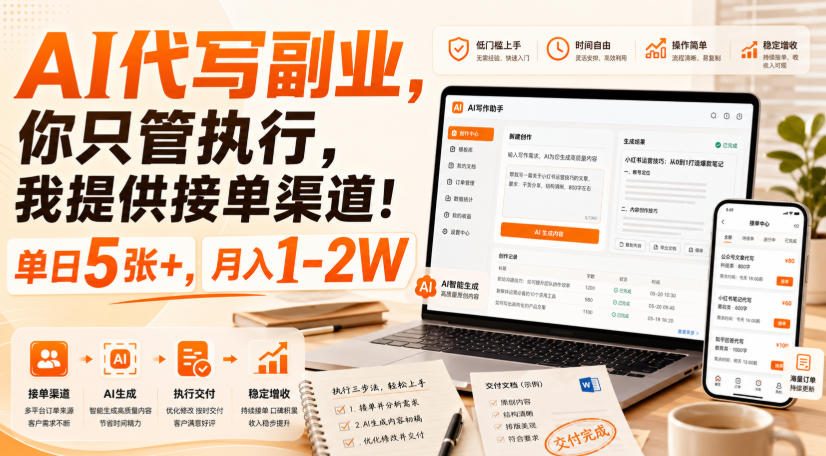 AI代写副业，你只管执行，我提供接单渠道！单日5张+，月入1-2W【揭秘】-荆楚AI