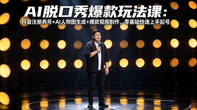AI脱口秀爆款玩法课：抖音注册养号+AI人物图生成+爆款视频制作，零基础快速上手起号-荆楚AI
