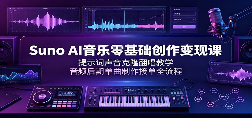 Suno AI音乐零基础创作变现课：提示词声音克隆翻唱教学，音频后期单曲制作接单全流程-荆楚AI