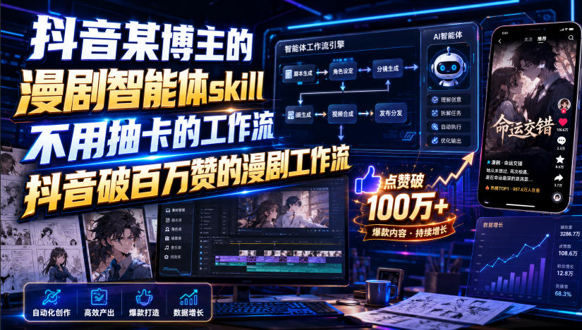 抖音某博主的漫剧智能体skill,不用抽卡的工作流,抖音破百万赞的漫剧工作流-荆楚AI
