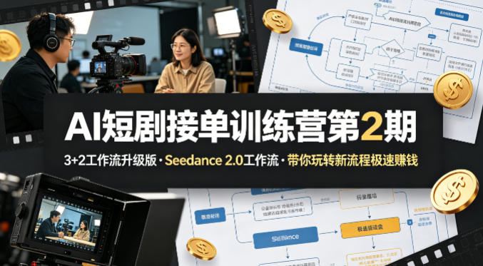AI短剧接单训练营第2期,3+2工作流升级版,Seedance 2.0工作流,带你玩转新流程极速賺钱-荆楚AI