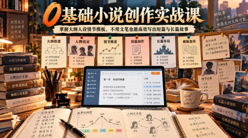 0基础小说创作实战课｜掌握大纲人设情节模板，不用文笔也能高效写出短篇与长篇故事-荆楚AI
