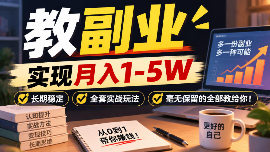 “教副业”实现月入1-5W,长期稳定,全套实战玩法毫无保留的全部教给你!【揭秘】-荆楚AI