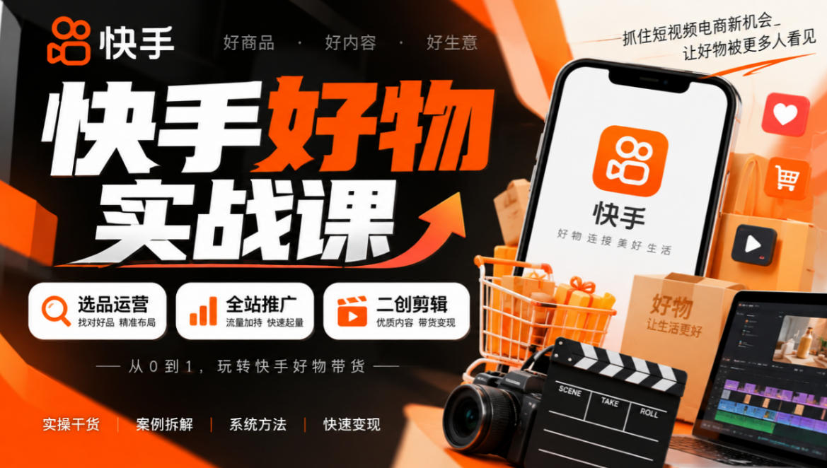 快手好物实战课｜选品运营+全站推广+二创剪辑带货变现-荆楚AI