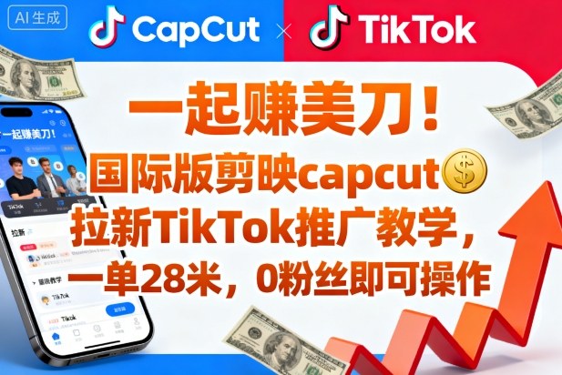 一起賺美刀！国际版剪映capcut拉新TikTok推广教学，一单28米，0粉丝即可操作（附推广入口和教学）小淇云库-创业网-网赚副业-网创副业-项目拆解-技术类创业资源网-副业网-免费资源下载小淇云库