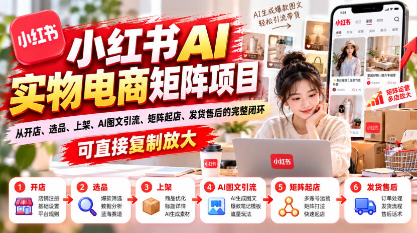 小红书AI实物电商矩阵项目，从开店、选品、上架、AI图文引流、矩阵起店、发货售后的完整闭环，可直接复制放大-荆楚AI