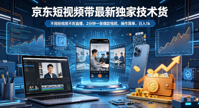 京东短视频带货最新独家技术，不用拍视频不用直播，2分钟一条爆款视频，操作简单，日入1k+【揭秘】-荆楚AI