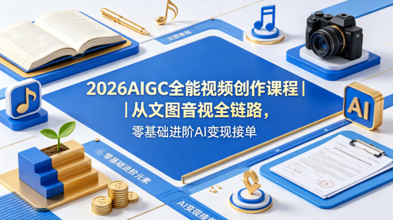 2026AIGC全能视频创作课程｜从文图音视全链路，零基础进阶AI变现接单-荆楚AI