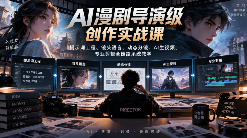 AI漫剧导演级创作实战课｜提示词工程、镜头语言、动态分镜、AI生视频、专业剪辑全链路系统教学-荆楚AI
