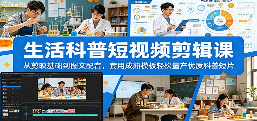 生活科普短视频剪辑课：从剪映基础到图文配音，套用成熟模板轻松量产优质科普短片-荆楚AI
