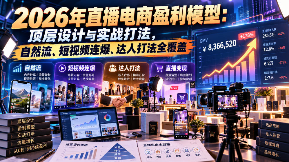 2026年直播电商盈利模型:顶层设计与实战打法,自然流、短视频连爆、达人打法全覆盖-荆楚AI