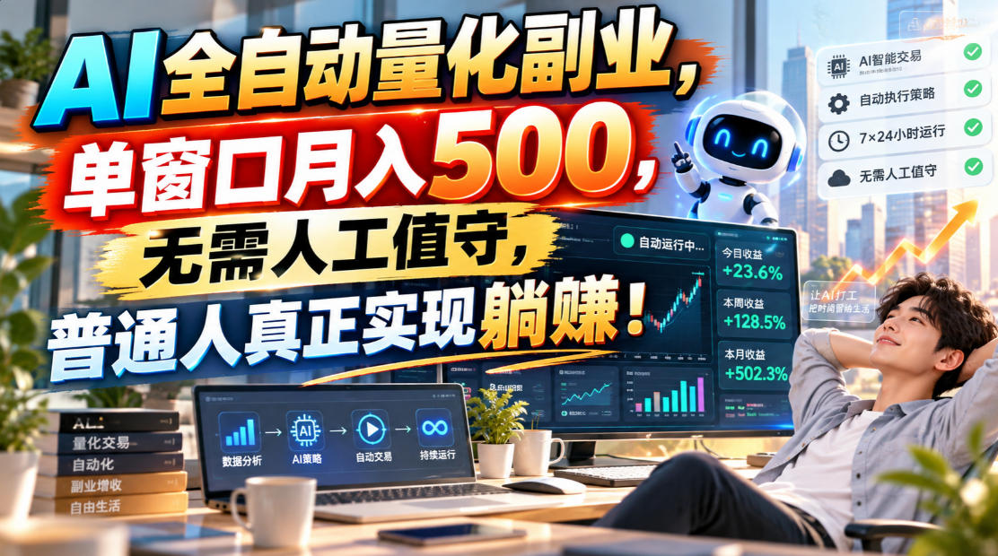 AI全自动量化副业，单窗口月入500，无需人工值守，普通人真正实现躺賺！【揭秘】-荆楚AI