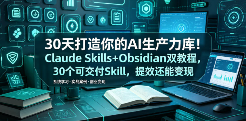 30天打造你的AI生产力库！Claude Skills+Obsidian 双教程，30 个可交付 Skill，提效还能变现-荆楚AI