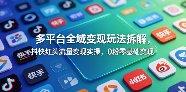 多平台全域变现玩法拆解，抖快红头流量变现实操，0粉零基础变现-荆楚AI