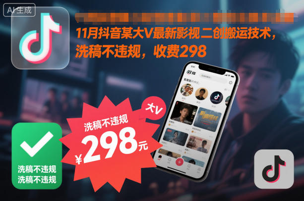11月抖音某大V最新影视二创搬运技术，洗稿不违规，收费298小淇云库-创业网-网赚副业-网创副业-项目拆解-技术类创业资源网-副业网-免费资源下载小淇云库