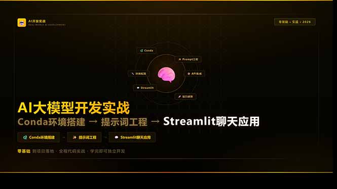AI大模型开发实战：Conda环境搭建→提示词工程→Streamlit聊天应用，零基础到项目落地小淇云库-创业网-网赚副业-网创副业-项目拆解-技术类创业资源网-副业网-免费资源下载小淇云库