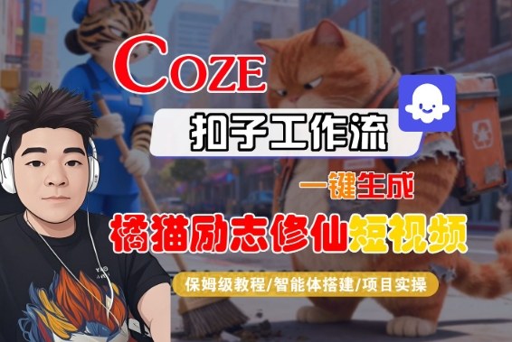 Coze扣子智能体工作流一键生成“橘猫励志修仙“短视频,全流程保姆级教学小淇云库-创业网-网赚副业-网创副业-项目拆解-技术类创业资源网-副业网-免费资源下载小淇云库