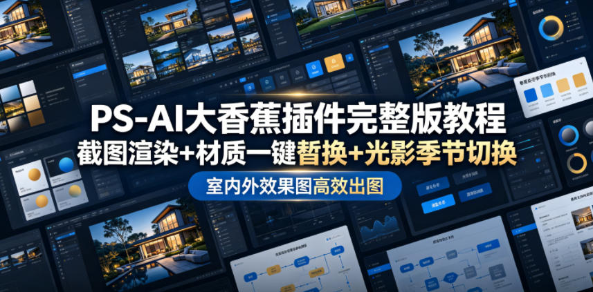 PS-AI大香蕉插件完整版教程，截图渲染+材质一键替换+光影季节切换，室内外效果图高效出图高阶课程-荆楚AI