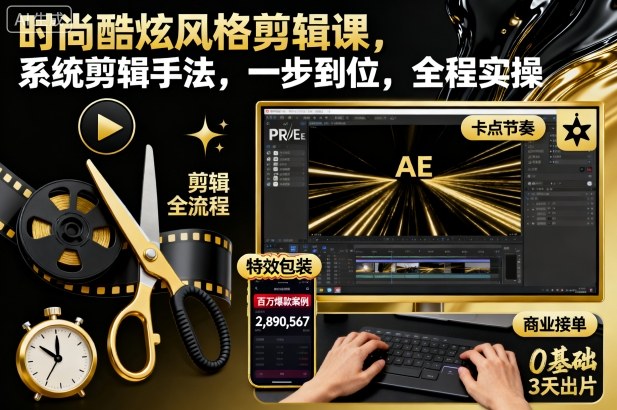 时尚酷炫风格剪辑课，系统剪辑手法，一步到位，全程实操小淇云库-创业网-网赚副业-网创副业-项目拆解-技术类创业资源网-副业网-免费资源下载小淇云库