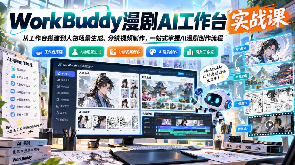 WorkBuddy漫剧AI工作台实战课:从工作台搭建到人物场景生成、分镜视频制作,一站式掌握AI漫剧创作流程-荆楚AI