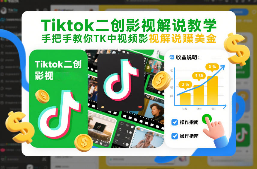 Tiktok二创影视解说教学，手把手教你TK中视频影视解说賺美金(更新26年1月)-荆楚AI