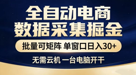 独家电商数据全自动采集项目，批量可矩阵，单窗口轻松日入3张+【揭秘】小淇云库-创业网-网赚副业-网创副业-项目拆解-技术类创业资源网-副业网-免费资源下载小淇云库