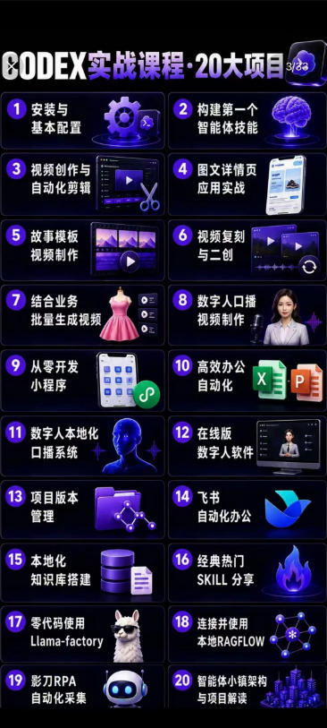 Codex智能体实战全能课|0基础从搭建技能到自动化落地,视频剪辑-办公-知识库-数字人全场景变现教程-荆楚AI