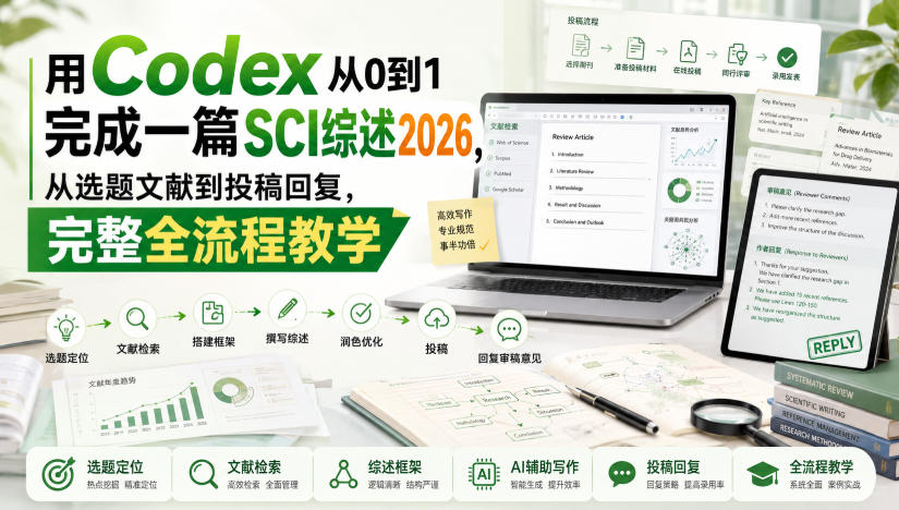 用Codex从0到1完成一篇SCI综述2026,从选题文献到投稿回复,完整全流程教学-荆楚AI