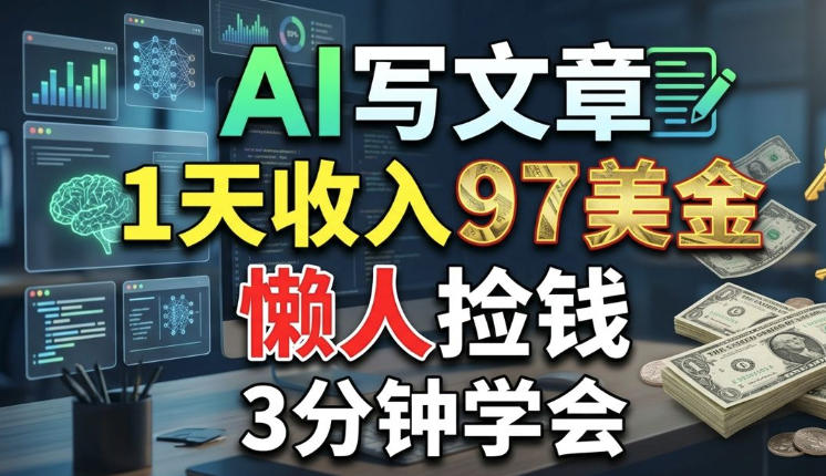 AI写文章,1天收入97美刀,懒人捡钱,3分钟学会,长久的被动收入小淇云库-创业网-网赚副业-网创副业-项目拆解-技术类创业资源网-副业网-免费资源下载小淇云库