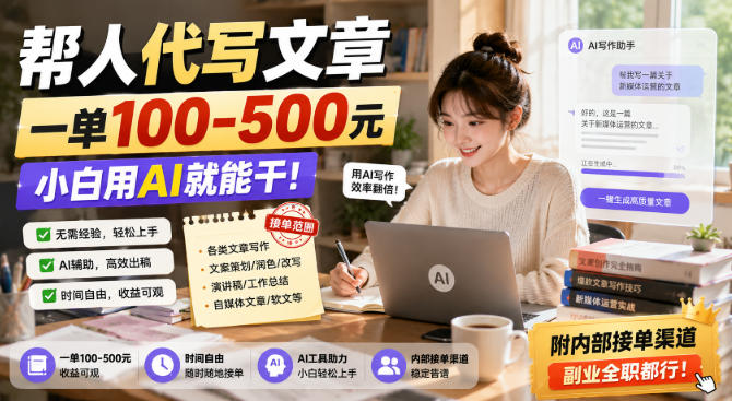 帮人代写文章，一单100-500，小白用AI就能干，附内部接单渠道，副业全职都行【揭秘】-荆楚AI